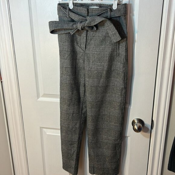 Wilfred Aritzia Jallade Gray High-Waisted Tie-Belt Houndstooth Ankle Pants 4 - Picture 6 of 10